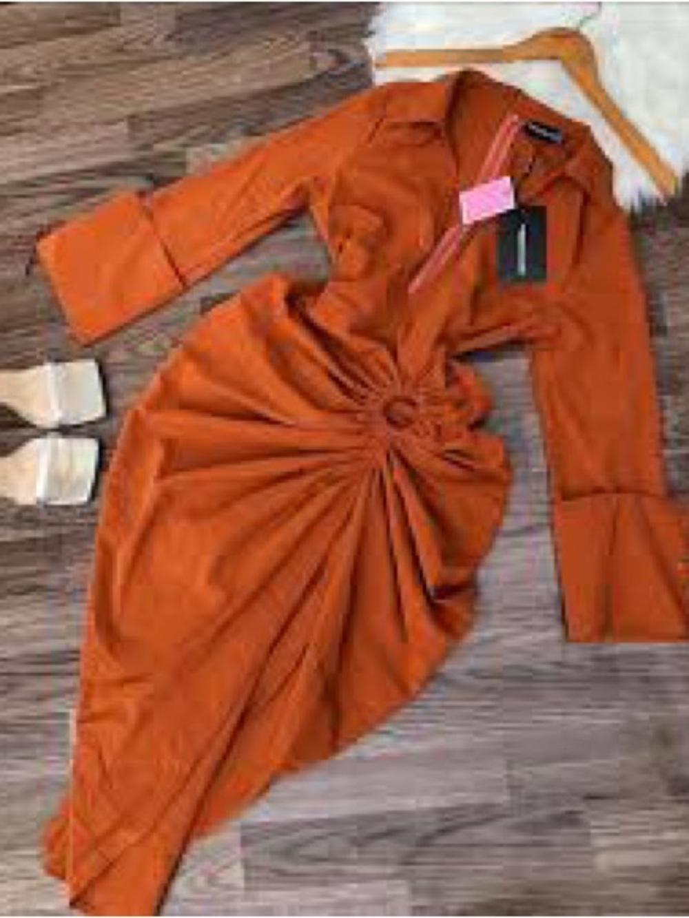 NWT PrettyLittleThing Rust Cuff Ring Detail Midi Shirt Dress Size 2 / UK 6